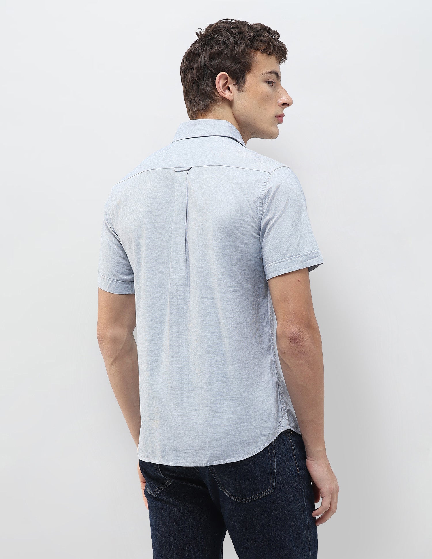 Solid Stripe Detail Regular Fit Shirt Blue - U.S. Polo Assn. India | Large