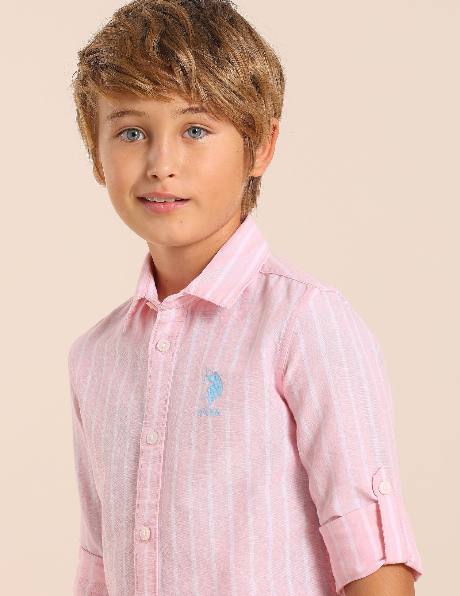 Boys Vertical Striped Dobby Shirt Pink - U.S. POLO ASSN. | Large