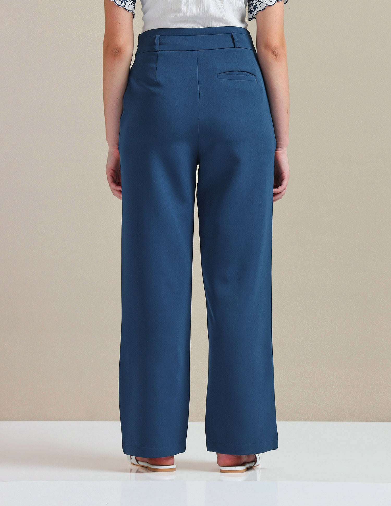 Wide Leg Solid Trousers Blue - U.S. POLO ASSN. | Large