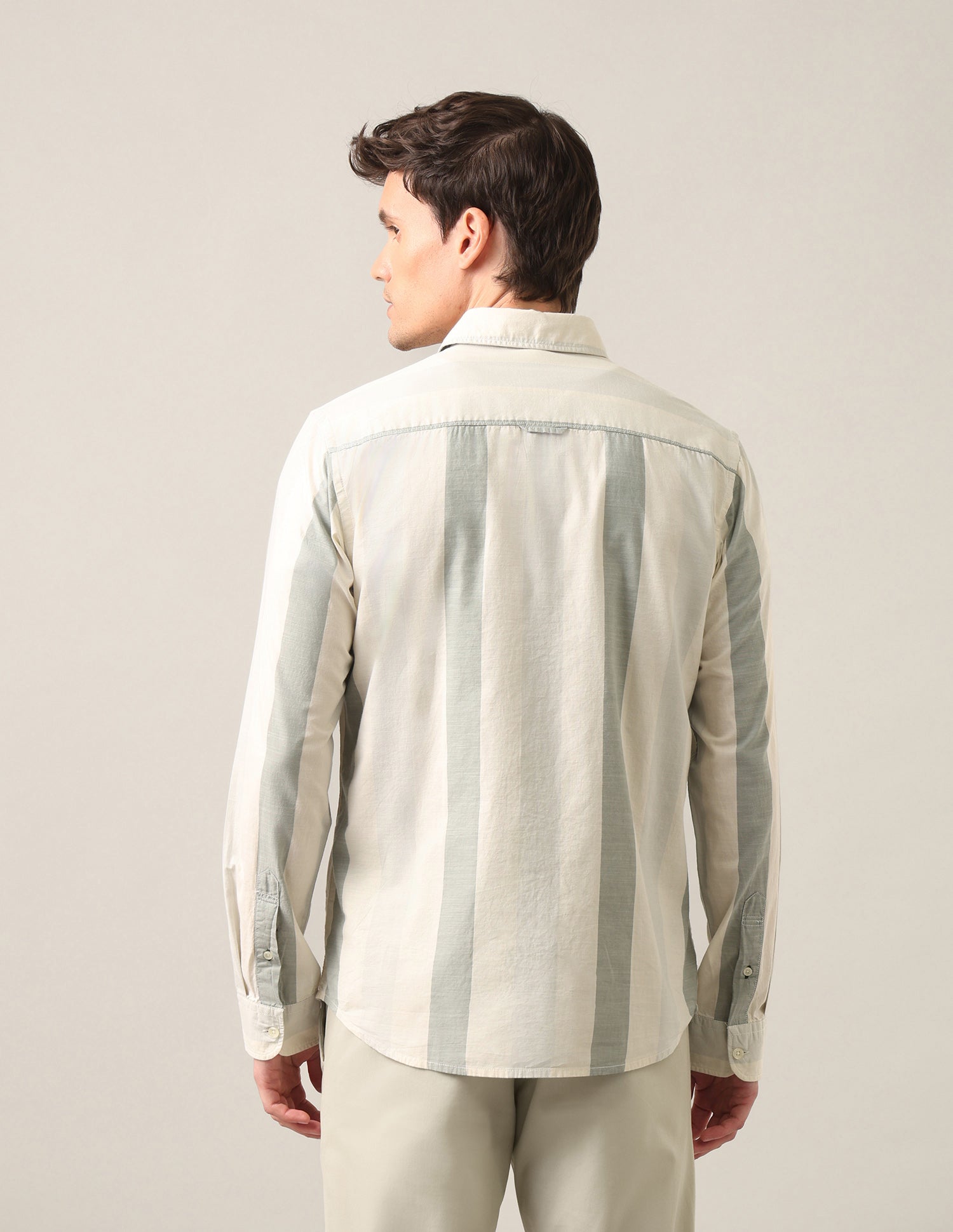Vertical Striped Regular Fit Shirt Light Olive - U.S. Polo Assn. India | Large