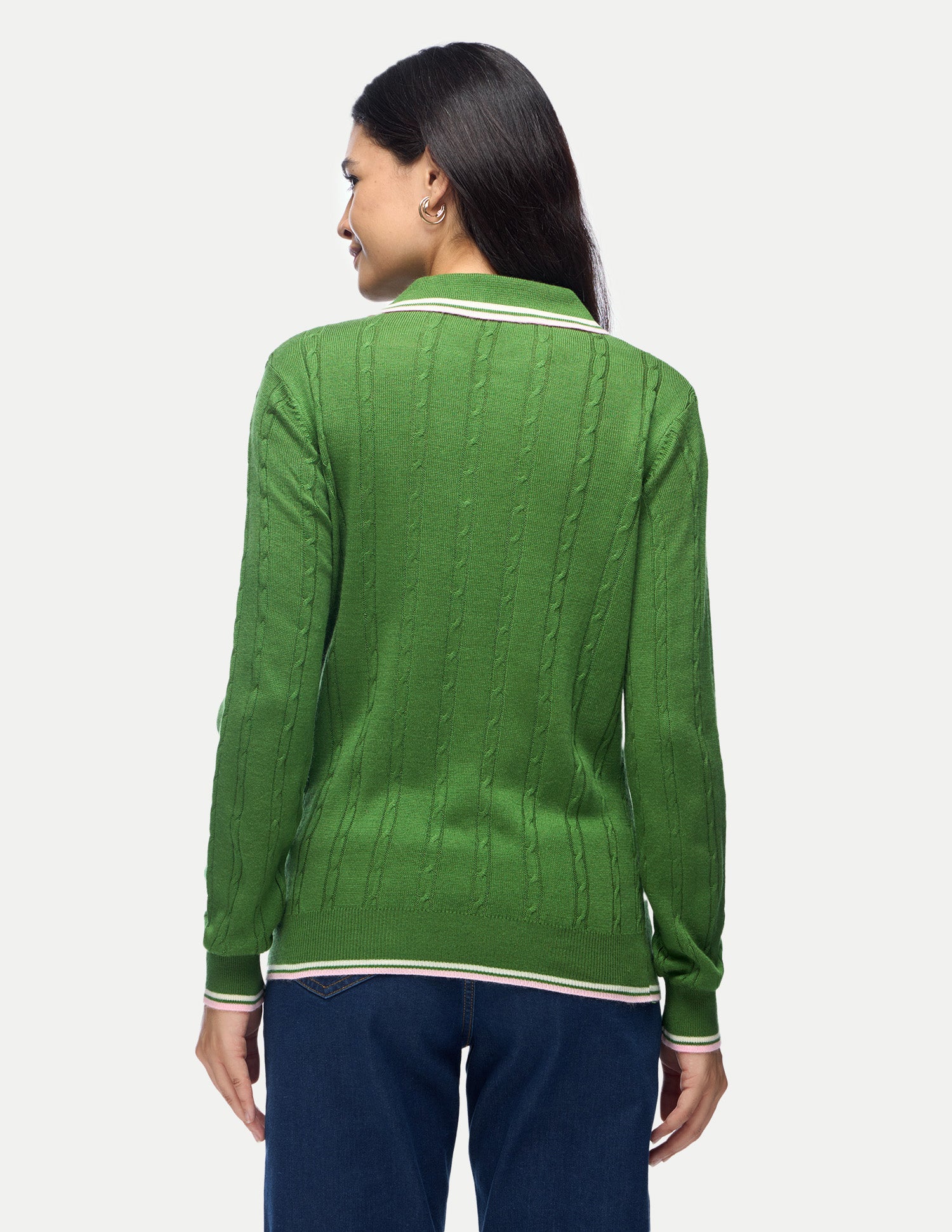 Cable Patterned Knit Regular Fit Sweater Green - U.S. Polo Assn. India | Large