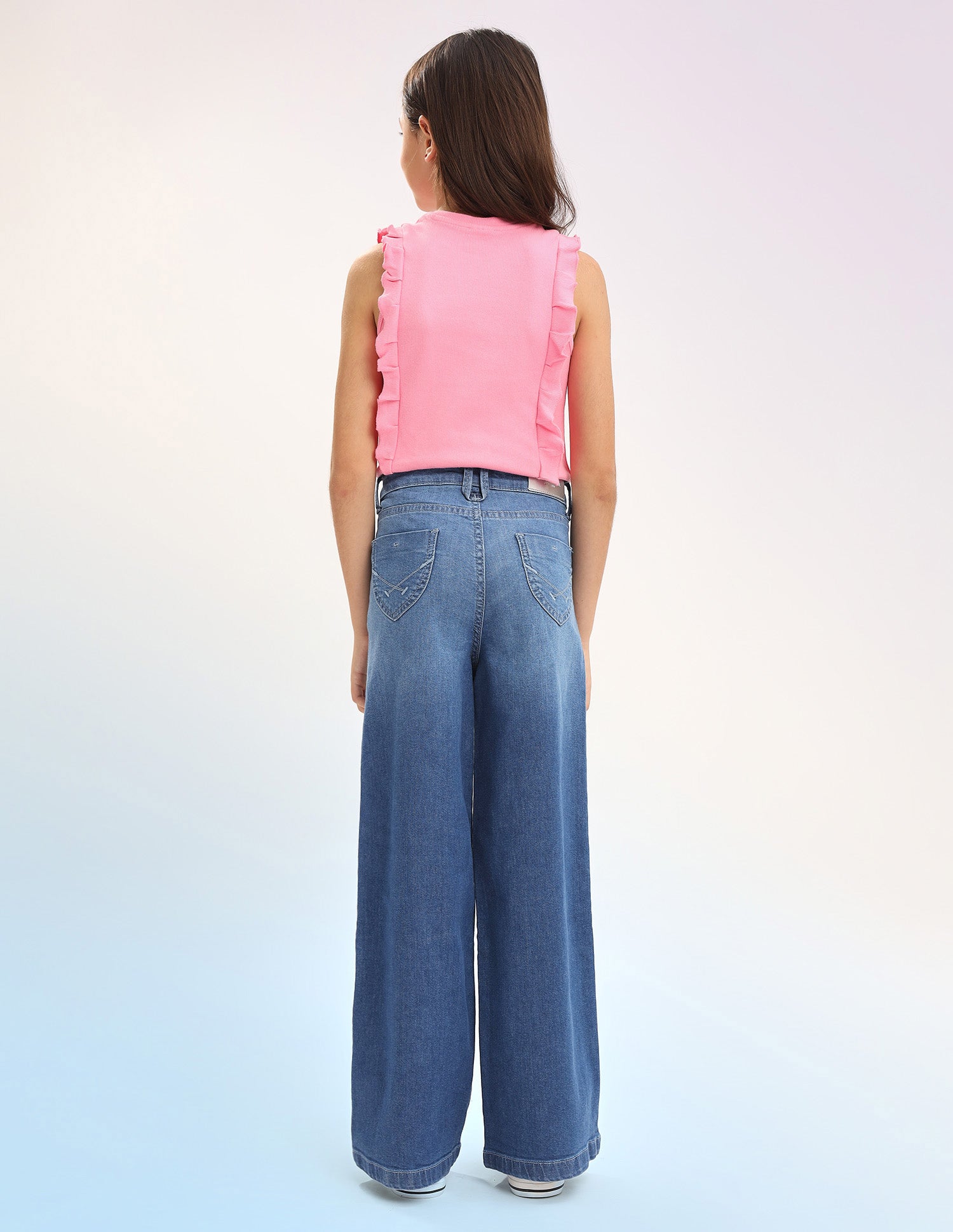 Girls Wide Leg Fit Blue Jeans Medium Blue - U.S. POLO ASSN. | Large