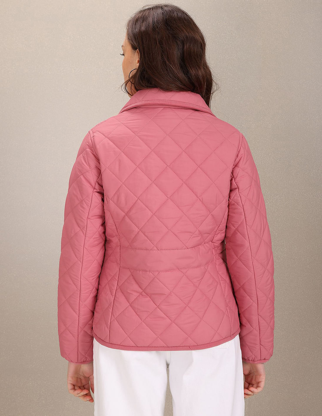 Snap Button Closure Solid Padded Jacket Pink - U.S. Polo Assn. India | Large