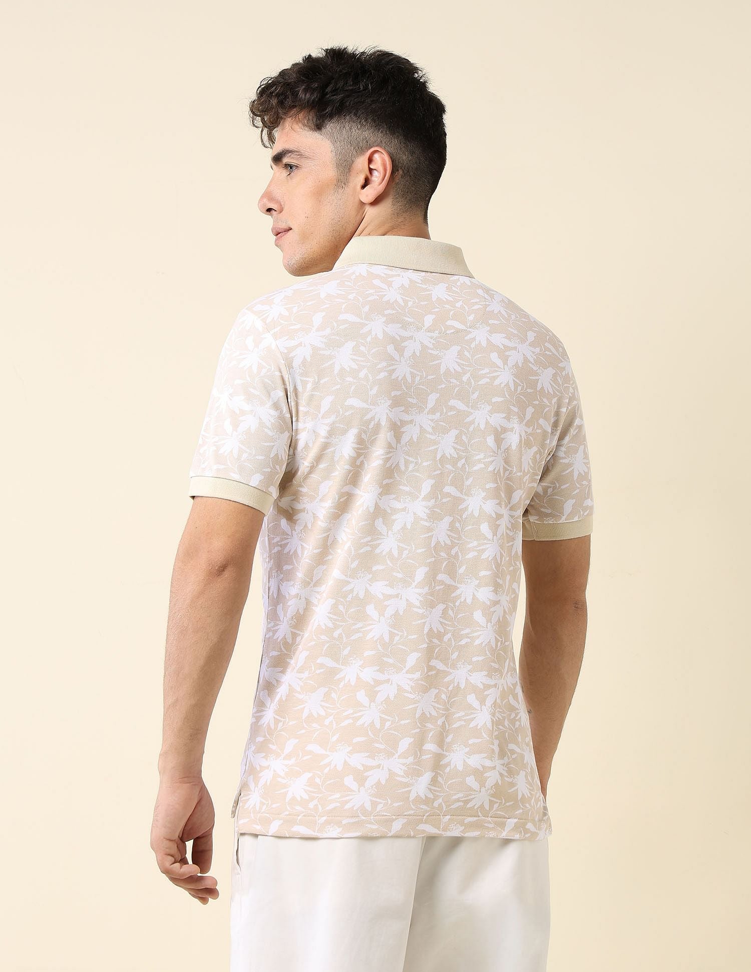 All-Over Printed Slim Fit Polo Shirt Beige - U.S. Polo Assn. India | Large