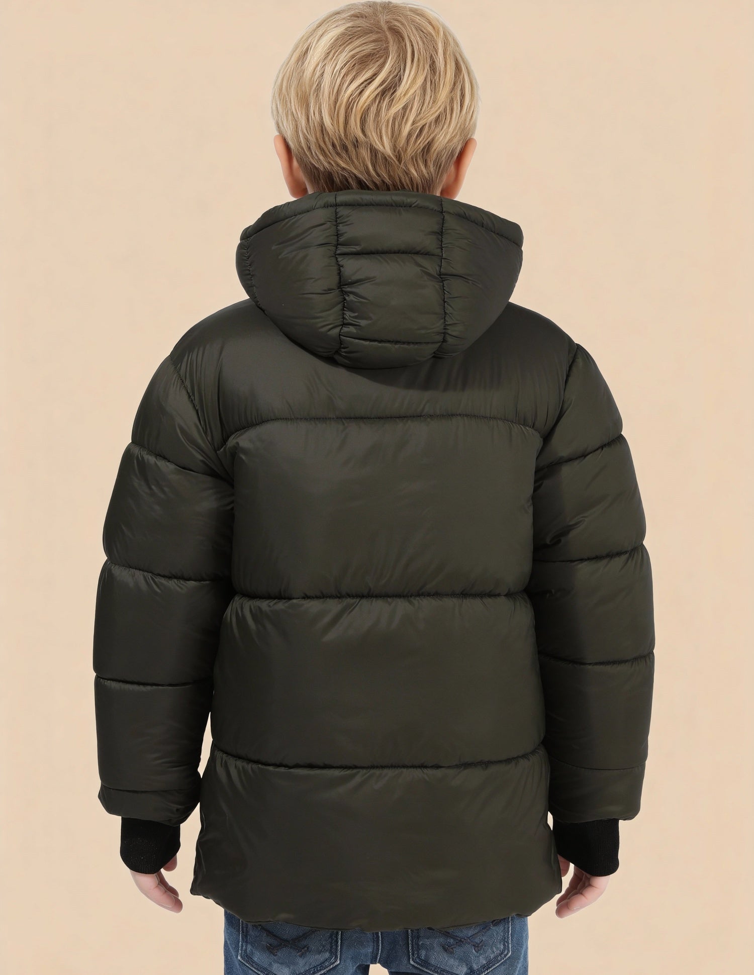 Boys Solid Regular Fit Puffer Jacket Olive - U.S. Polo Assn. India | Large