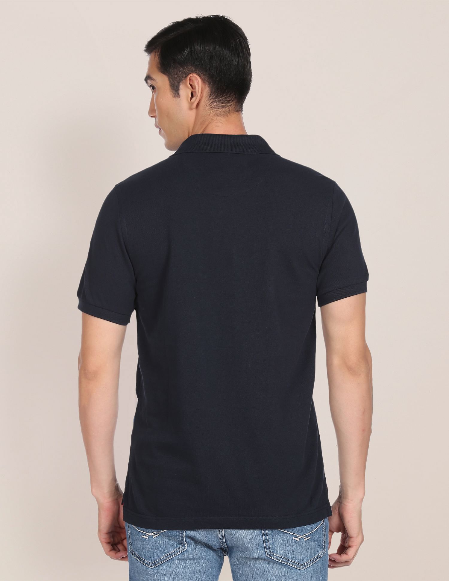 Men Navy Ribbed Collar Striped Polo Shirt Navy - U.S. POLO ASSN. | Large