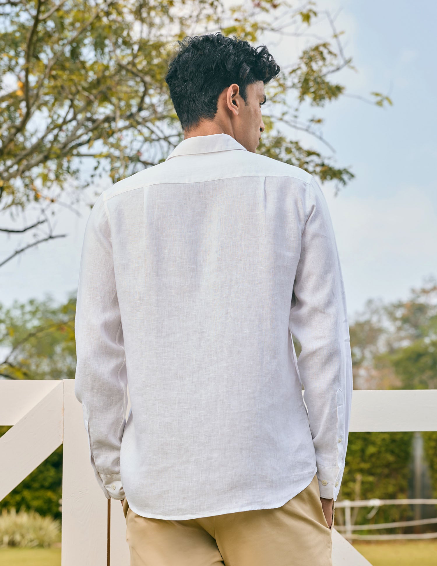 Pacho X Tailored Fit Pure Linen Shirt White - U.S. Polo Assn. India | Large