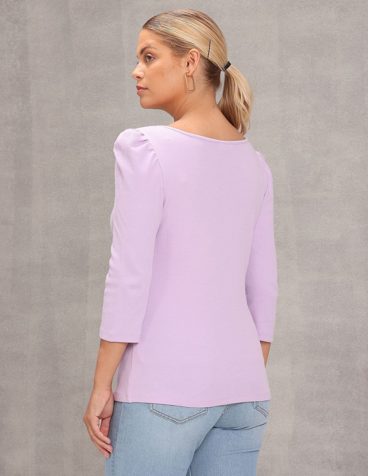 Square Neck Solid Knit Top Lavender - U.S. Polo Assn. India | Large