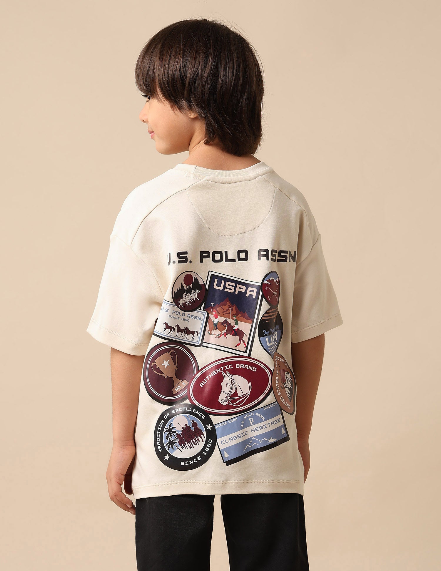 Boys Graphic Brand Printed Boxy Fit T Shirt Off White - U.S. POLO ASSN. | Large