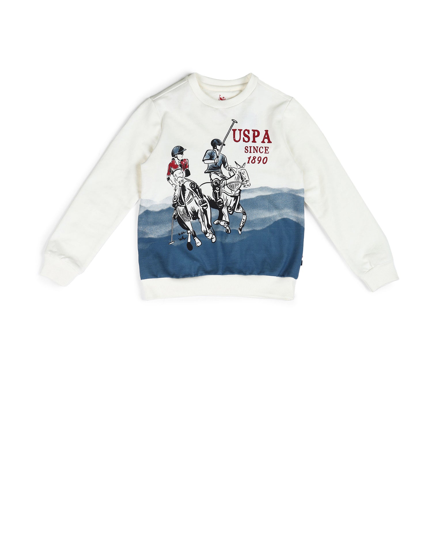 Boys Brand Printed Regular Fit Sweatshirt White - U.S. Polo Assn. India | Large