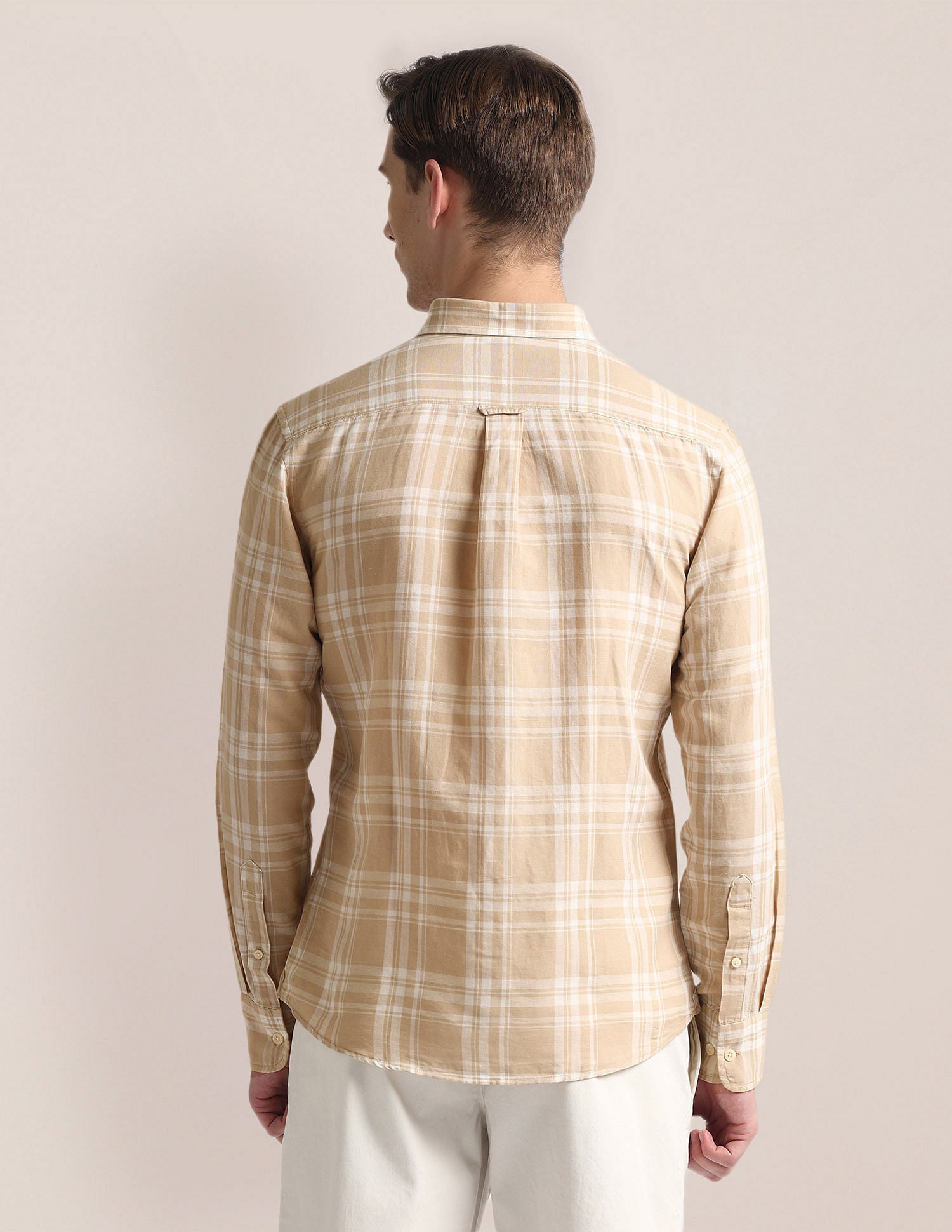 Tailored Fit Tartan Check Shirt Ivory and Beige - U.S. Polo Assn. India | Large