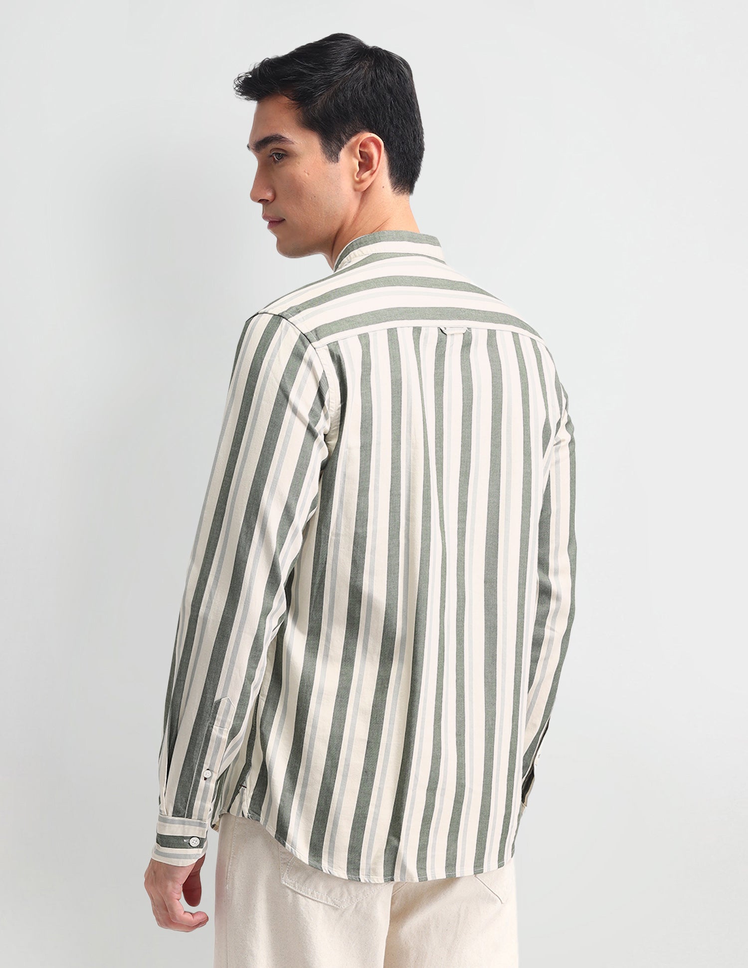 Vertical Striped Slim Fit Shirt Olive - U.S. POLO ASSN. | Large