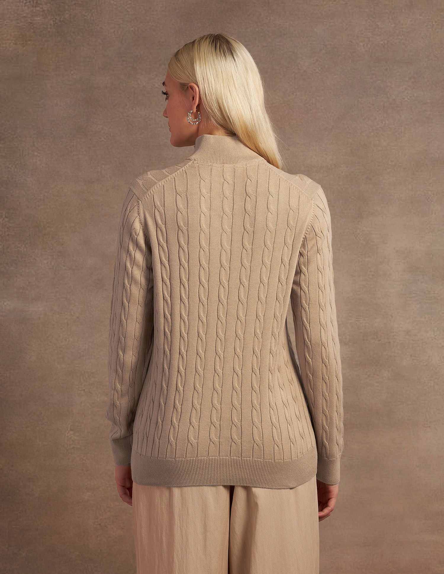 High Neck Cable Knit Sweater Beige - U.S. Polo Assn. India | Large
