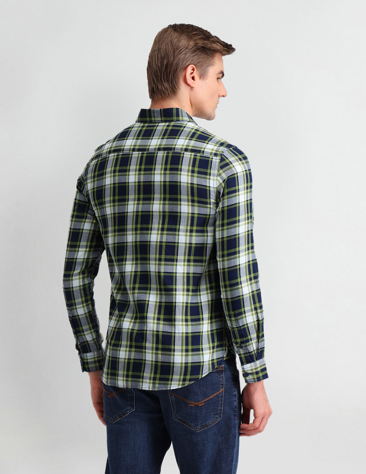 Tartan Checked Slim Fit Shirt Light Green - U.S. Polo Assn. India | Large