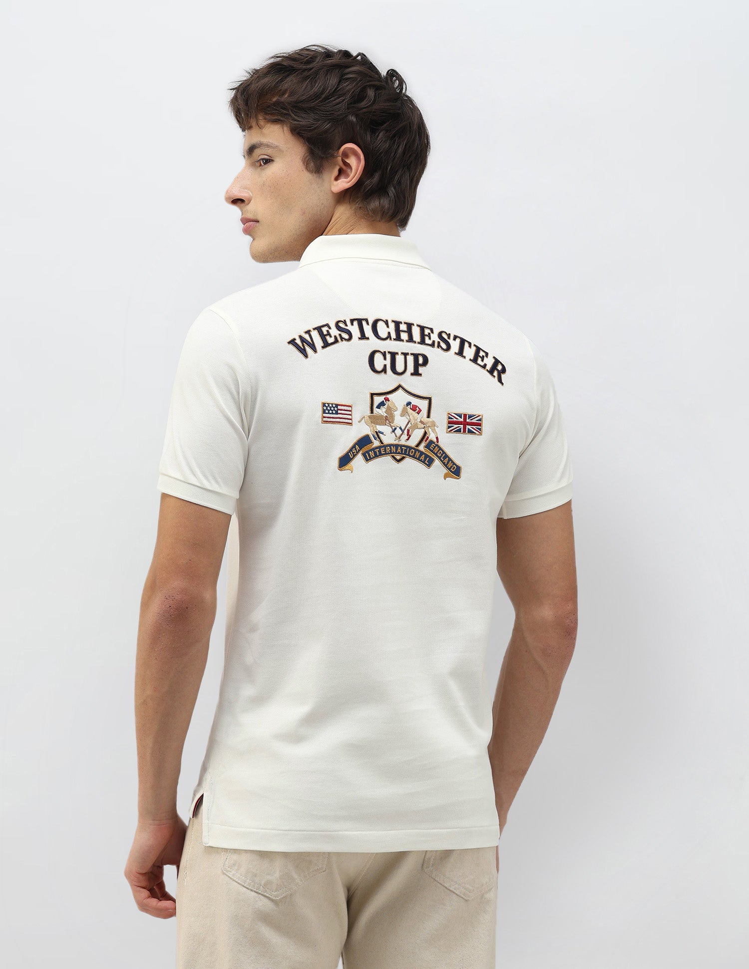 New Port Marina Brand Embroidered Polo Shirt Off White - U.S. Polo Assn. India | Large