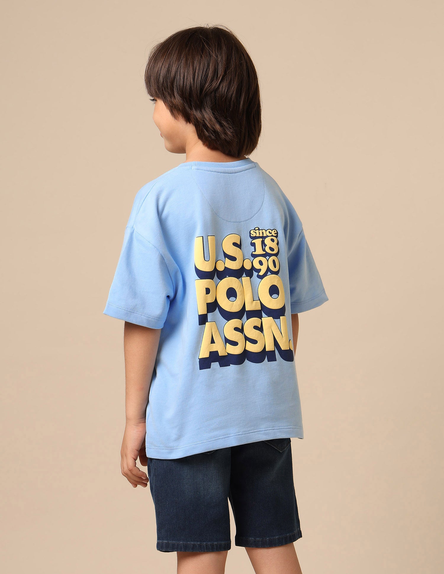 Boys Brand Printed Boxy Fit T Shirt Light Blue - U.S. POLO ASSN. | Large