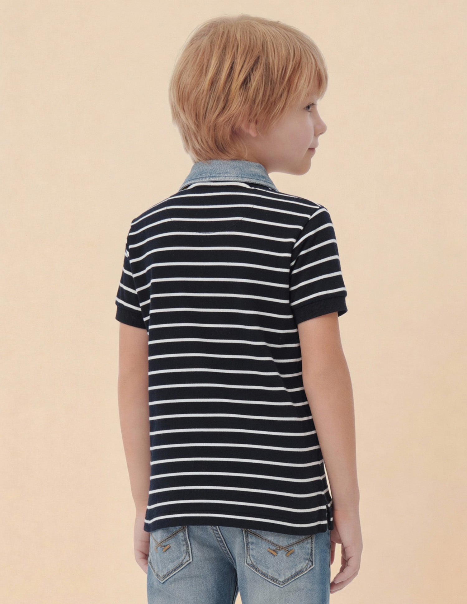 Boys Horizontal Striped Regular Fit Polo Shirt Navy - U.S. Polo Assn. India | Large