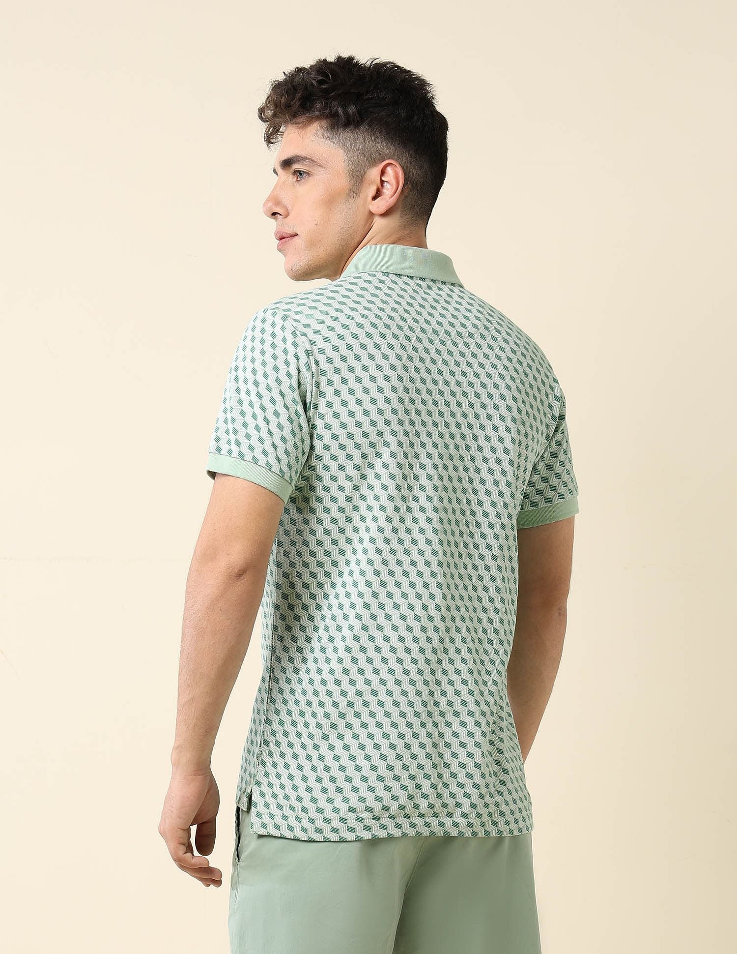 All-Over Printed Slim Fit Polo Shirt Light Green - U.S. Polo Assn. India | Large