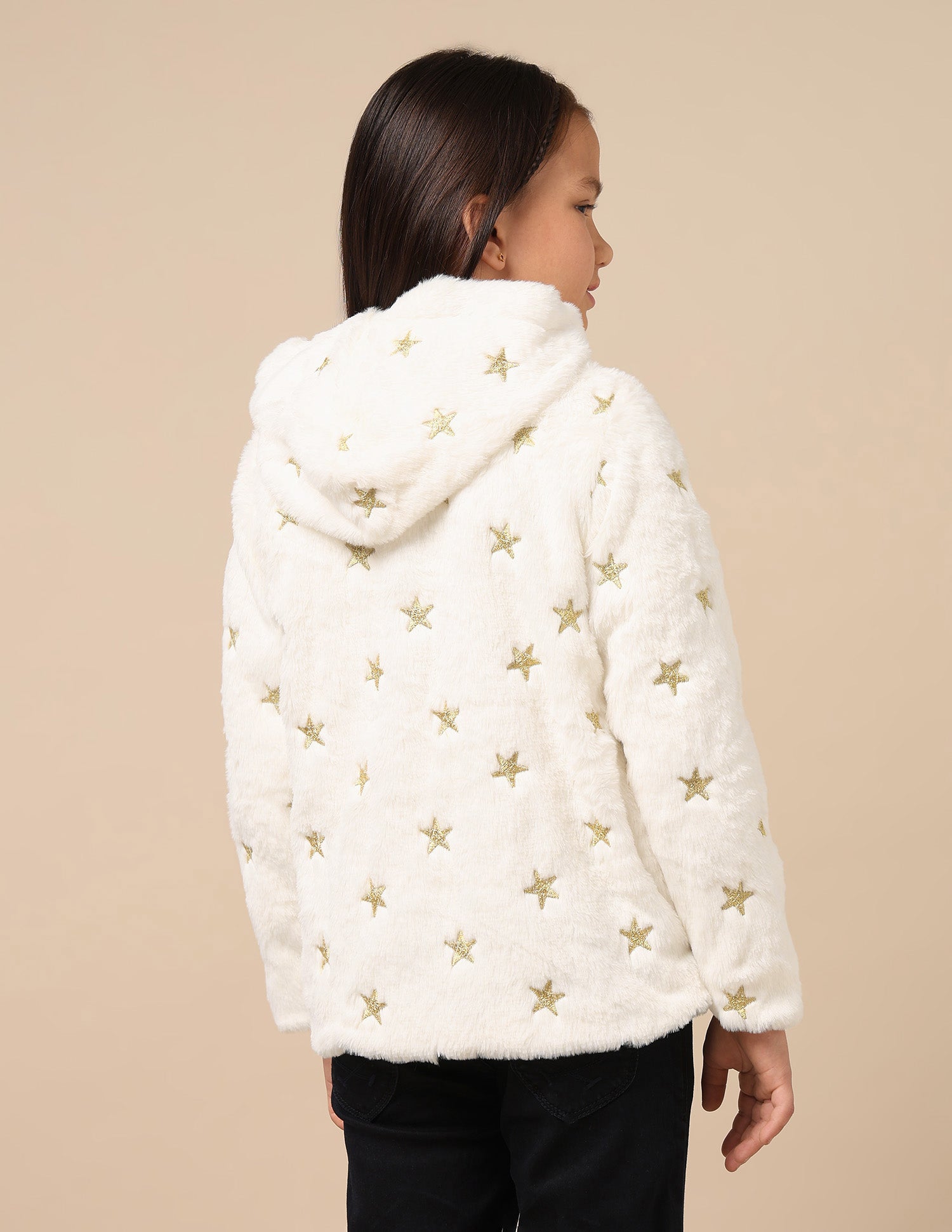 Girls Longline Fur Jacket Off White - U.S. POLO ASSN. | Large