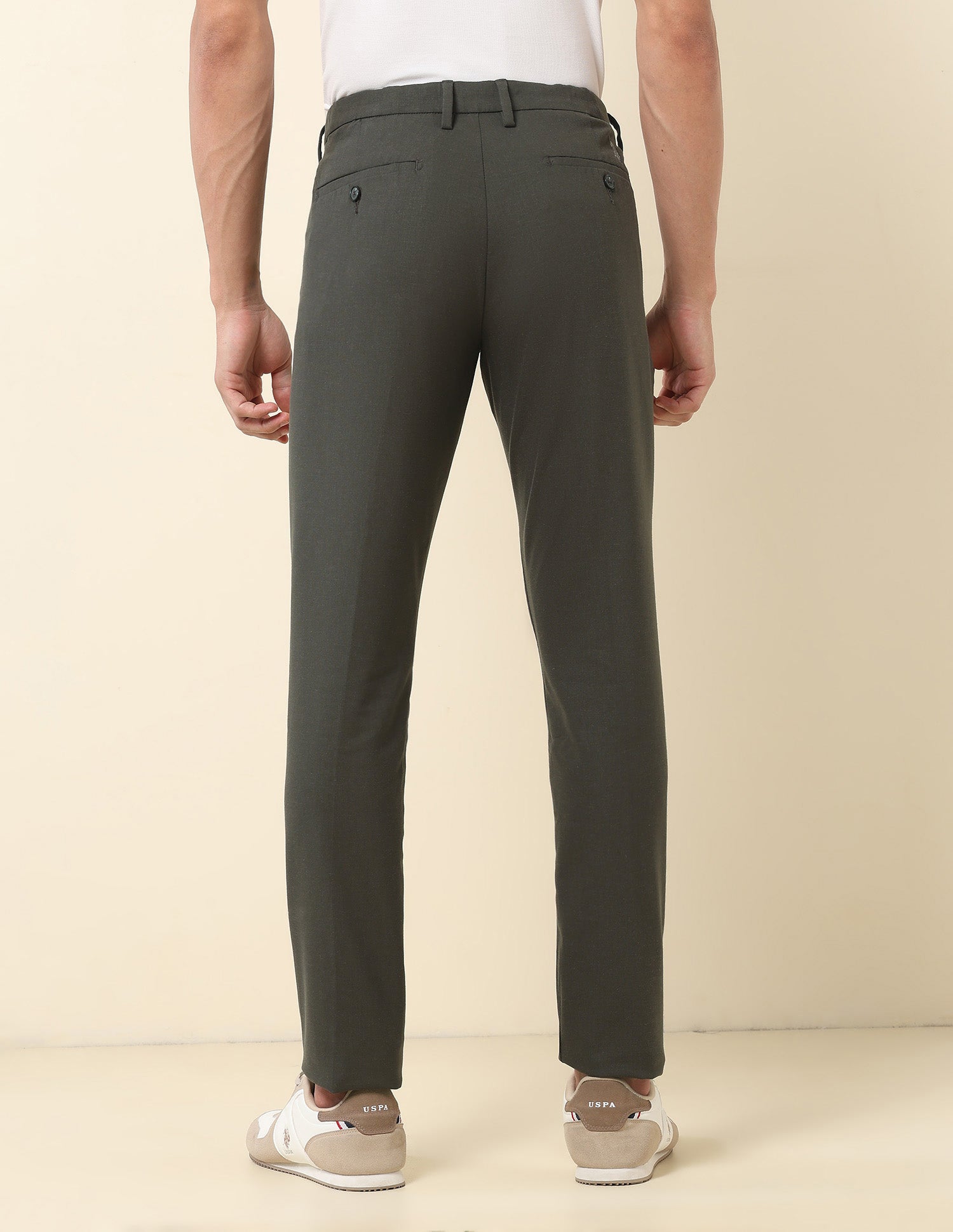 Austin Slim Fit Solid Trousers Olive - U.S. Polo Assn. India | Large