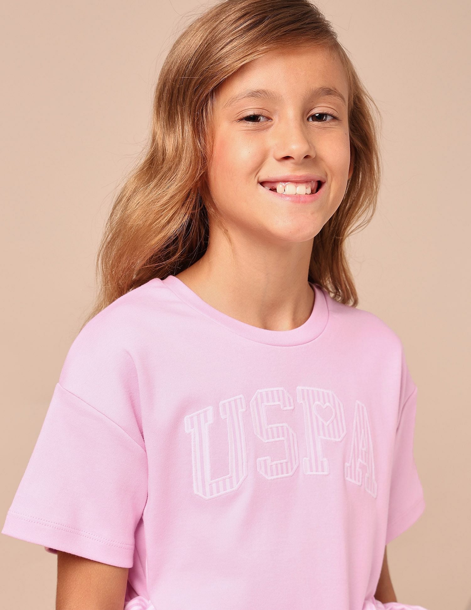 Girls Tie-up Bow Brand Printed T-Shirt Light Pink - U.S. POLO ASSN. | Large