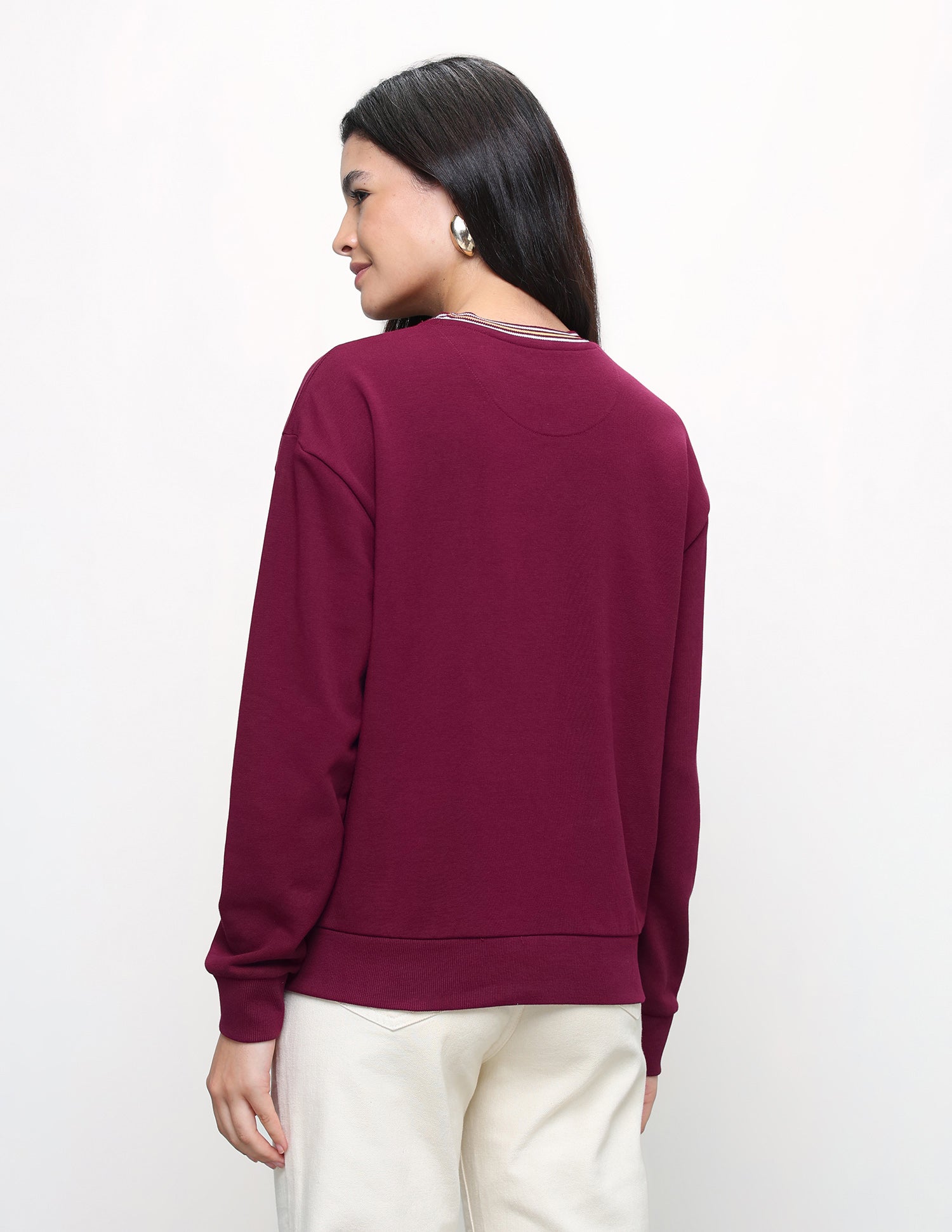 Brand Floral Embroidered Relaxed Fit Sweatshirt Maroon - U.S. Polo Assn. India | Large
