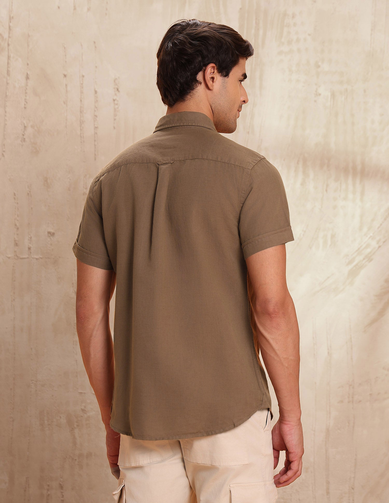 Solid Slim Fit Shirt Khaki - U.S. Polo Assn. India | Large