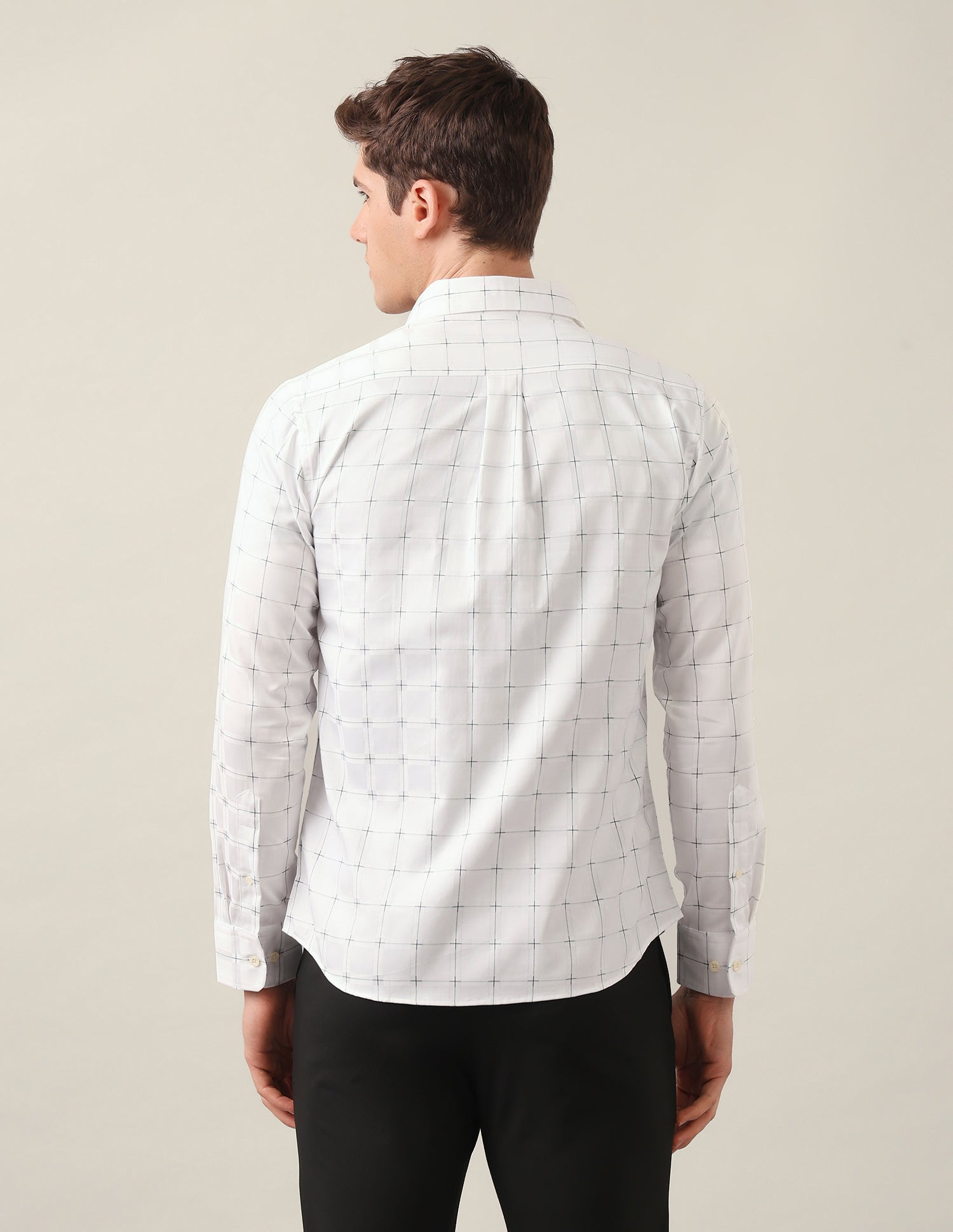 Windowpane Checked Satin Shirt White - U.S. Polo Assn. India | Large