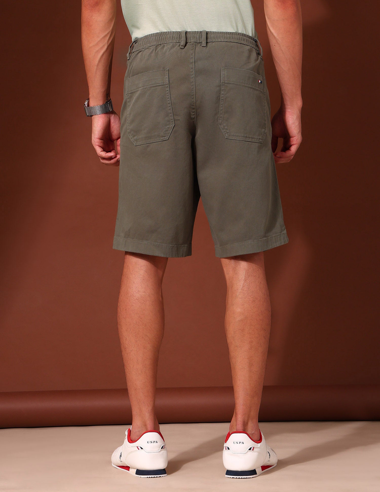 Solid Slim Fit Chino Shorts Olive - U.S. Polo Assn. India | Large