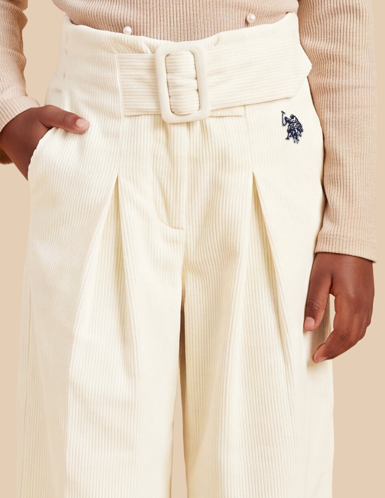 Corduroy Relaxed Fit Trousers Beige - U.S. Polo Assn. India | Large