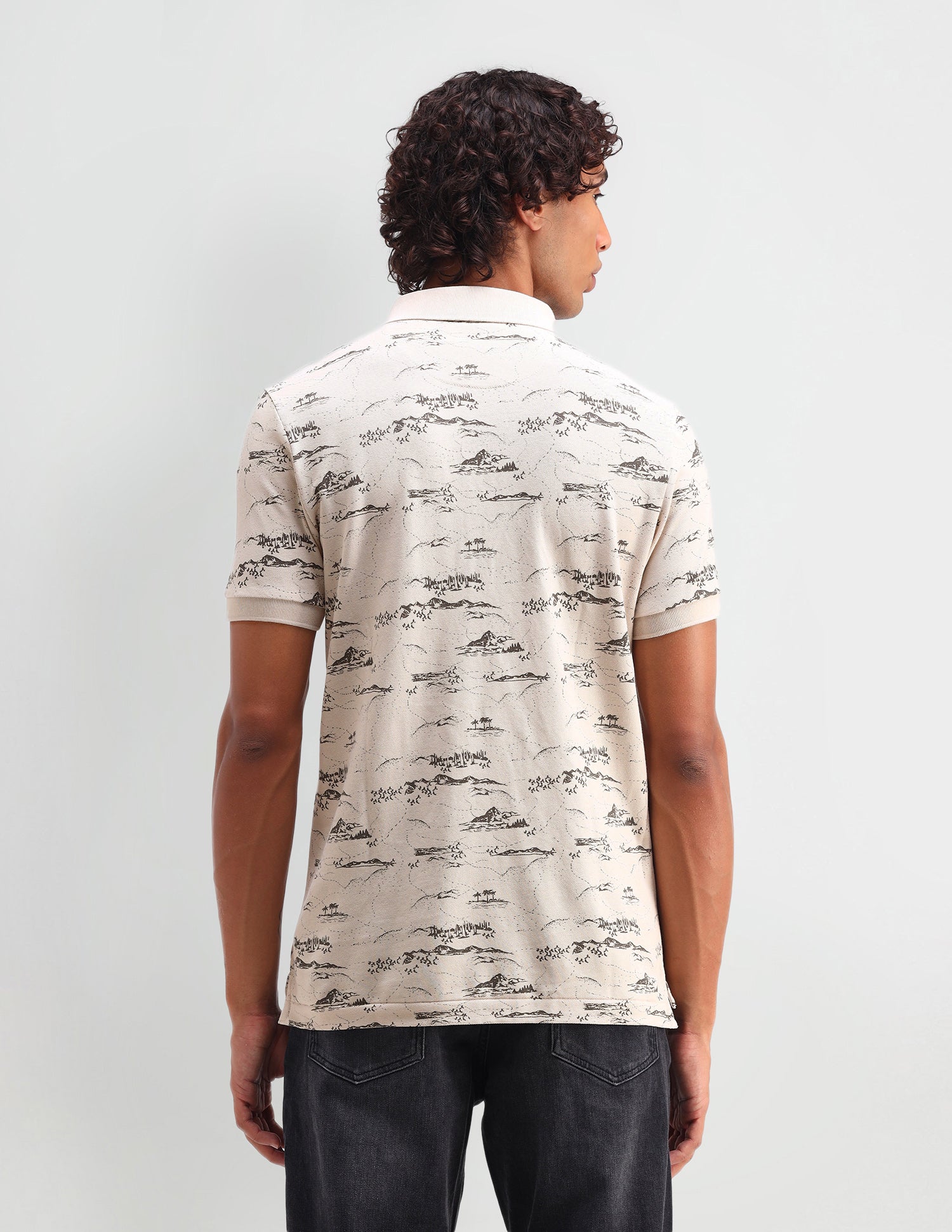 Abstract Cotton Muscle Fit Polo Shirt Beige - U.S. Polo Assn. India | Large