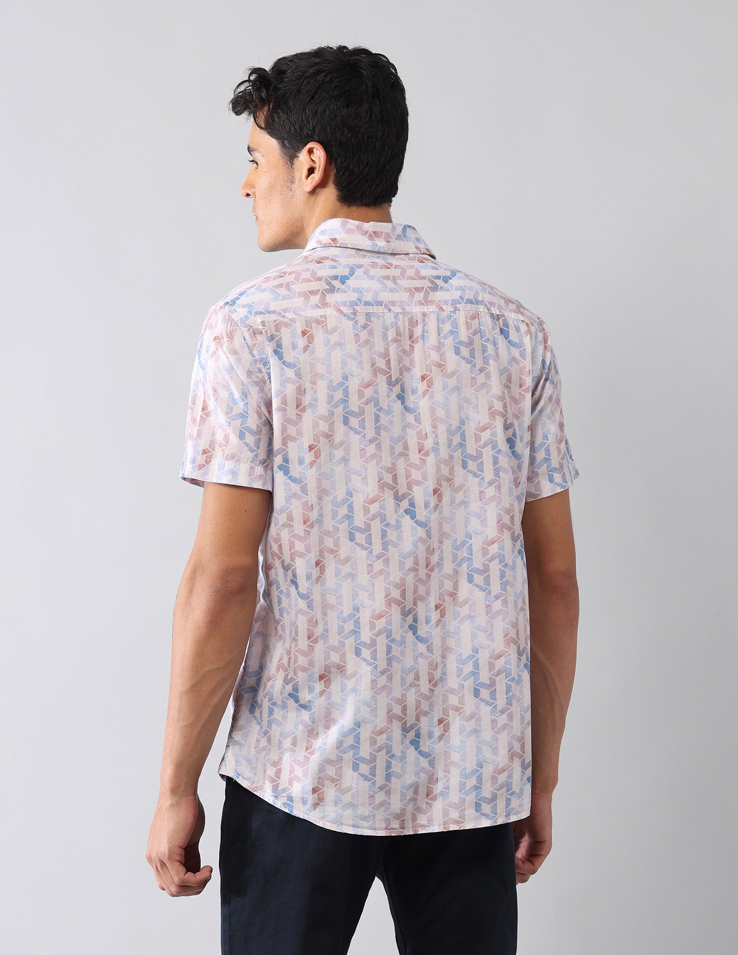 Geometric Printed Satin Regular Fit Shirt Blue - U.S. Polo Assn. India | Large