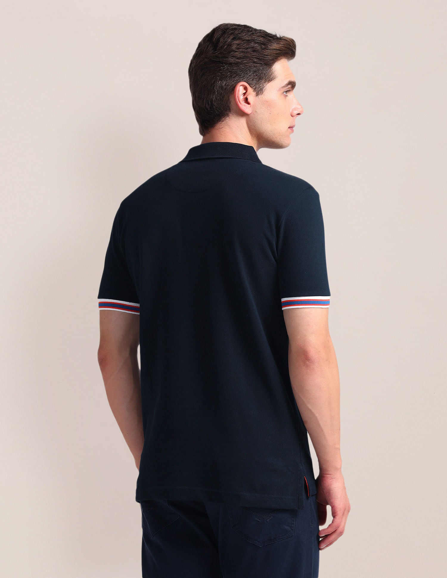 Tipped Sleeve Hem Slim Polo Shirt Navy - U.S. Polo Assn. India | Large