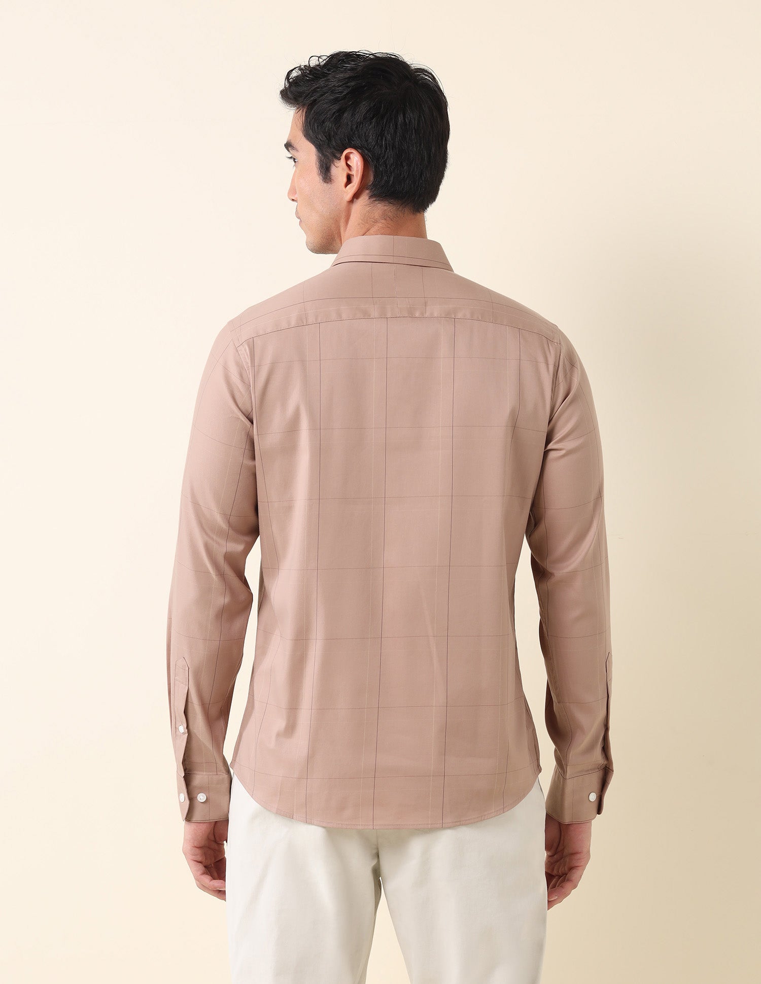 Windowpane Checked Tailored Fit Shirt Peach - U.S. Polo Assn. India | Large
