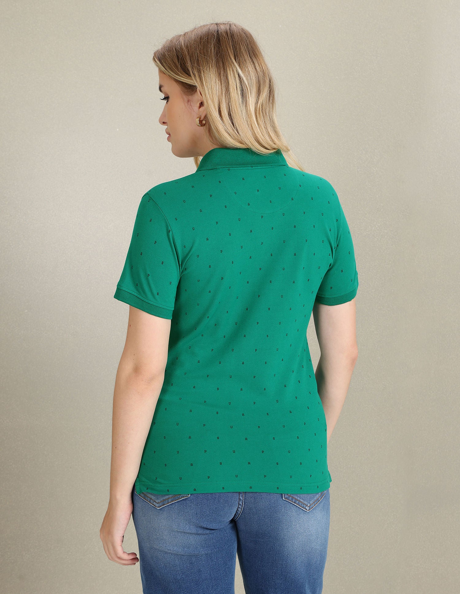 Typographic Print Pique Polo Shirt Green - U.S. Polo Assn. India | Large
