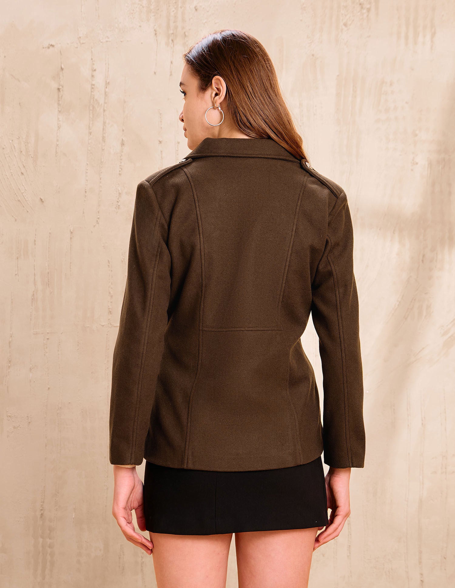 Solid Regular Fit Double Breasted Jacket Brown - U.S. POLO ASSN. | Large