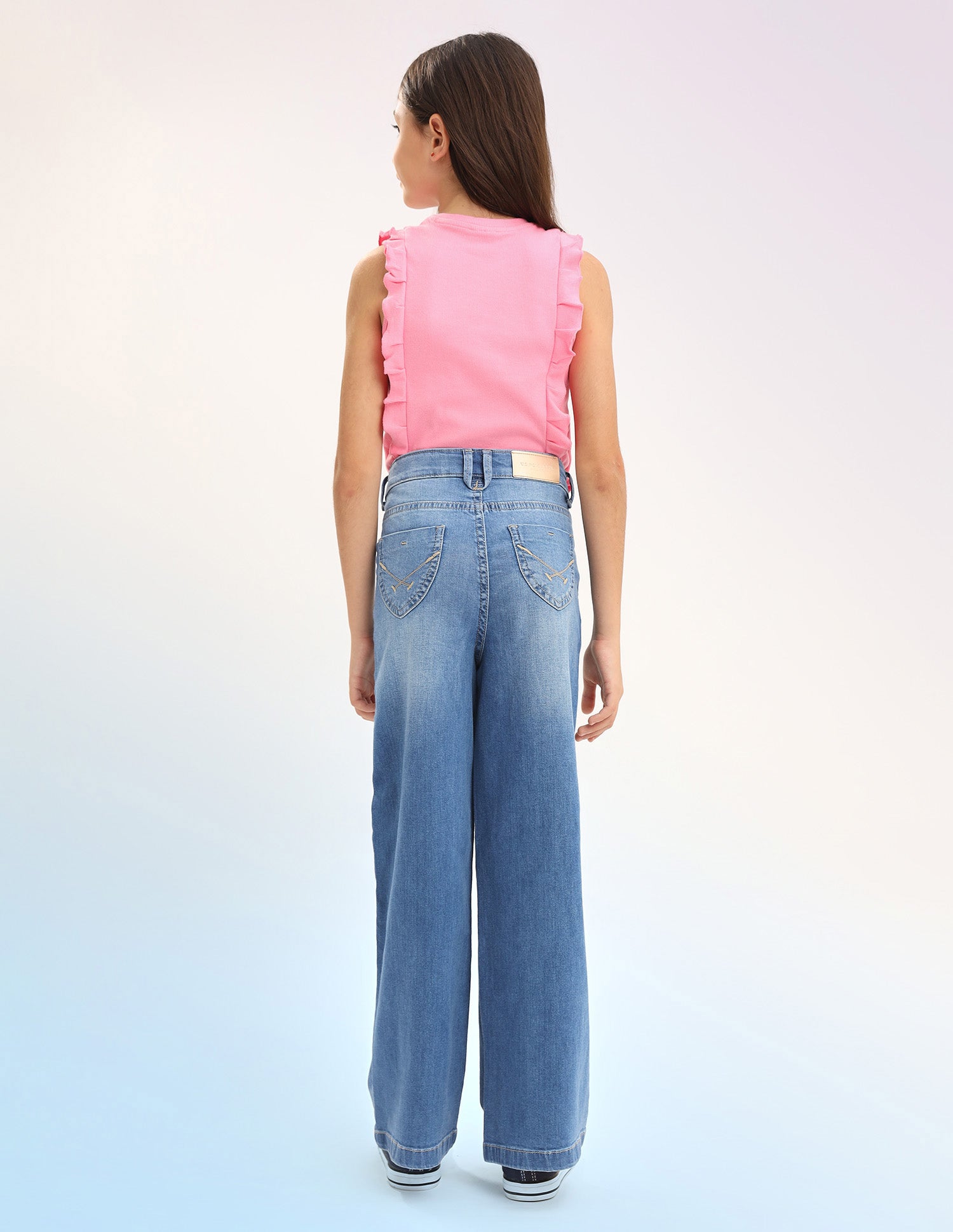 Girls Wide Leg Fit Blue Jeans Blue - U.S. POLO ASSN. | Large