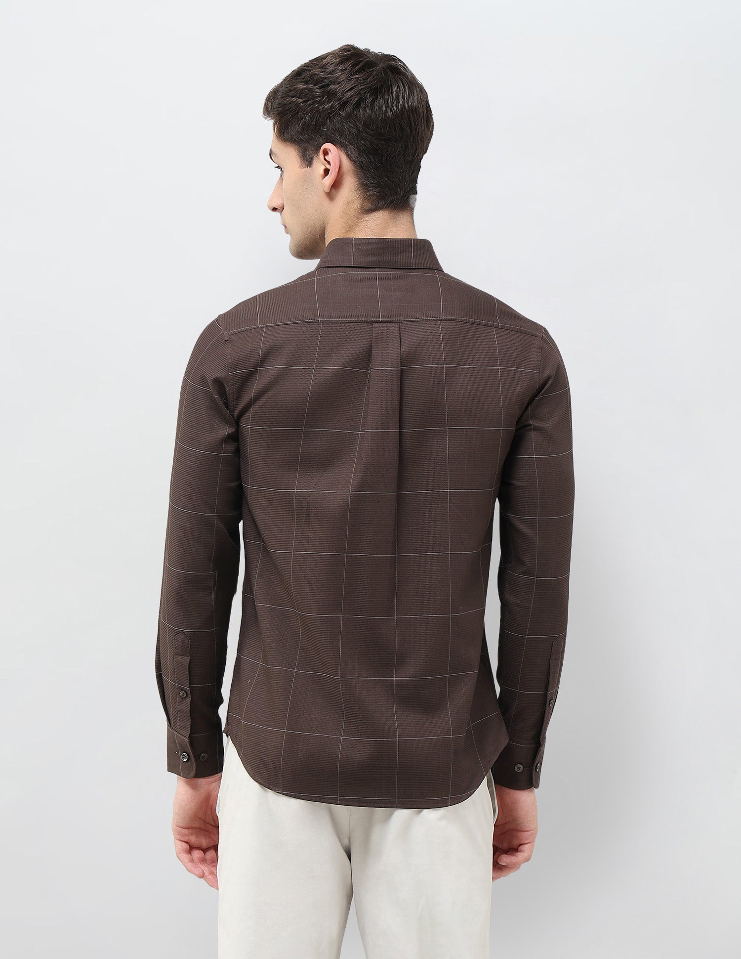 Textured With Windowpane Checked Regular Fit Shirt Brown - U.S. POLO ASSN. | Large