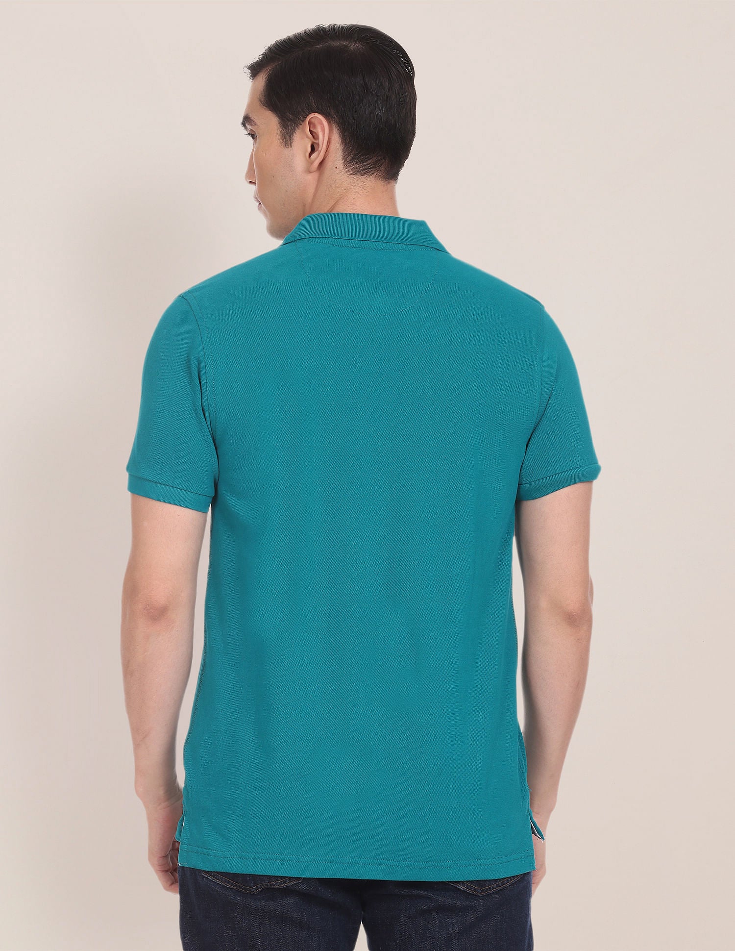 Ribbed Collar Solid Polo Shirt Teal - U.S. POLO ASSN. | Large