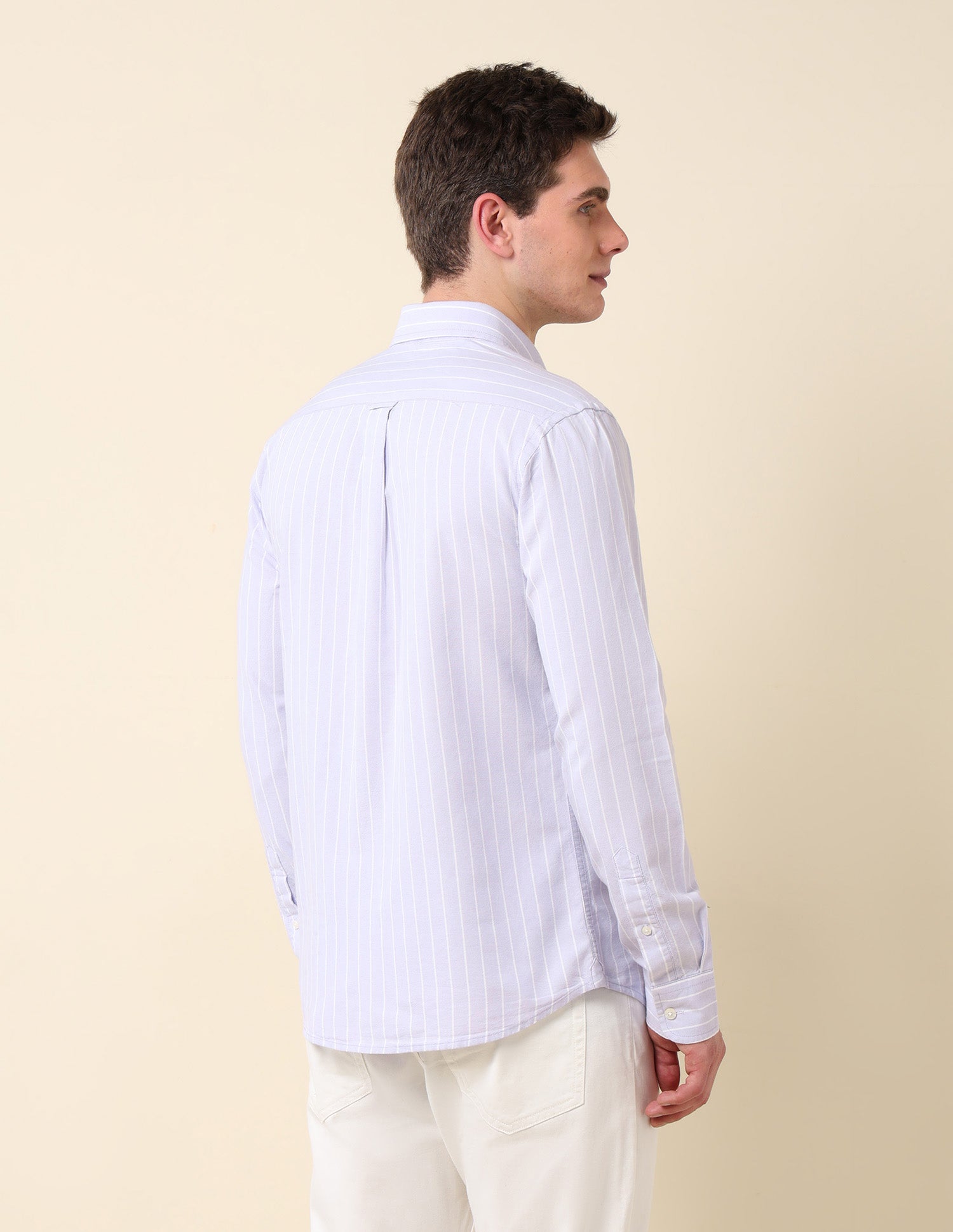 Vertical Striped Oxford Button-Down Shirt Light Lavender - U.S. Polo Assn. India | Large