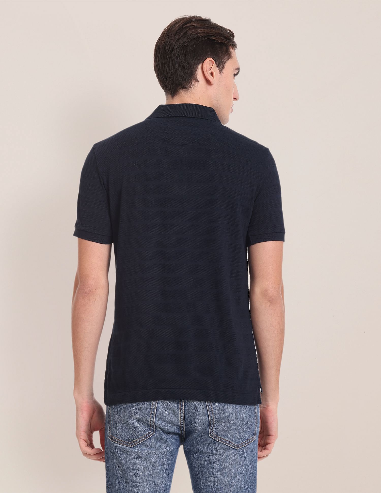 Horizontal Stripe Popcorn Polo Shirt Navy - U.S. Polo Assn. India | Large