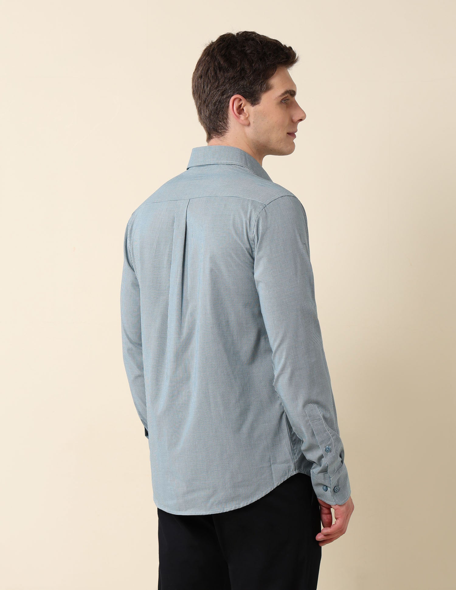 Micro Checked Tailored Fit Shirt Teal - U.S. Polo Assn. India | Large