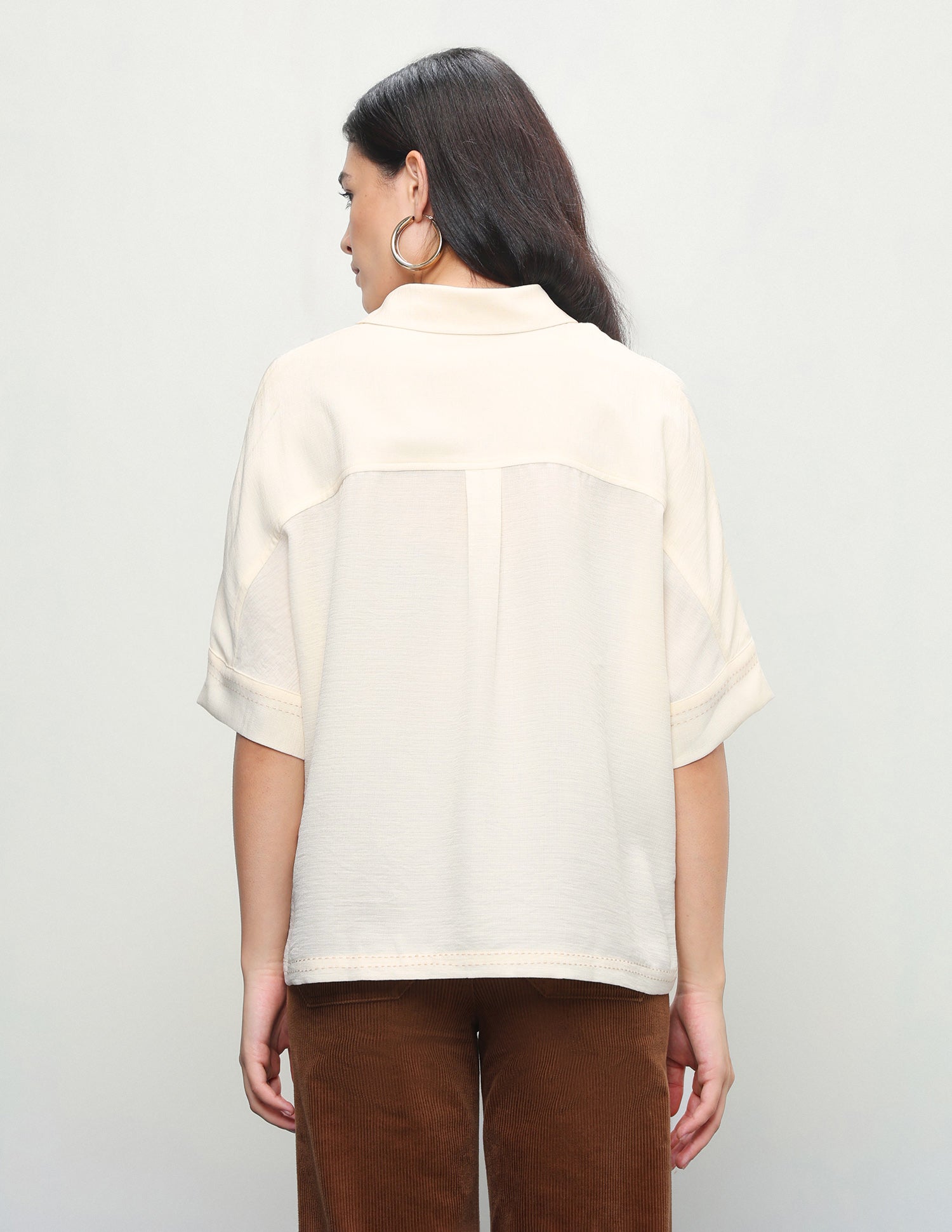 Solid Boxy Fit Shirt Beige - U.S. Polo Assn. India | Large