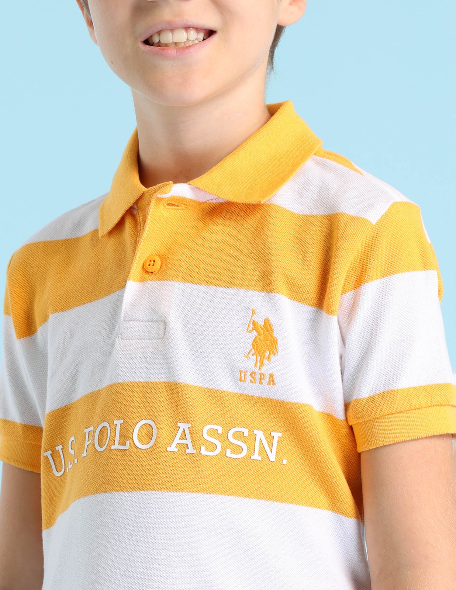 Boys Horizontal Striped Regular Fit Polo Shirt Orange - U.S. POLO ASSN. | Large