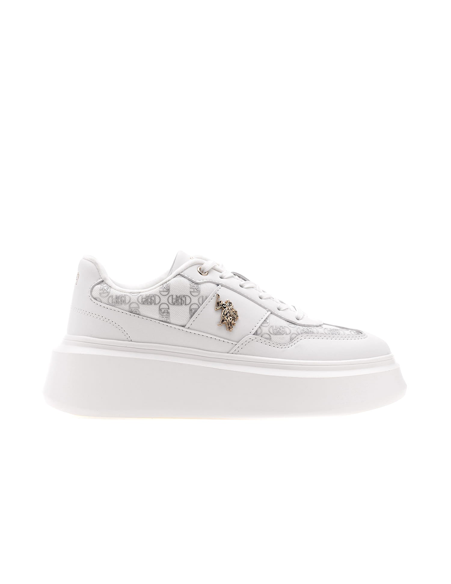 Marlene White Monogram Print Sneaker Shoes White - U.S. Polo Assn. India | Large