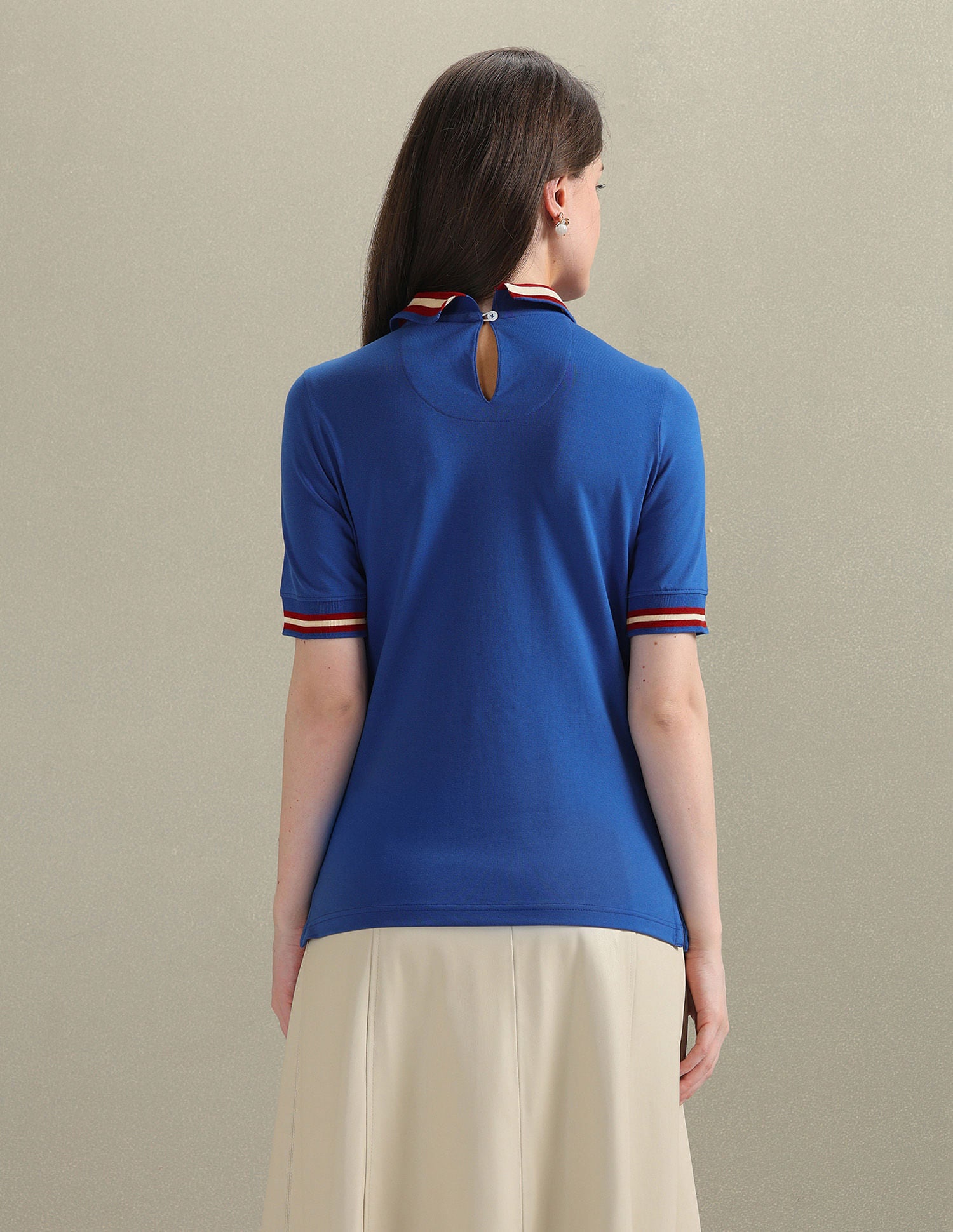 Striped Collar Pique Polo Shirt Blue - U.S. Polo Assn. India | Large