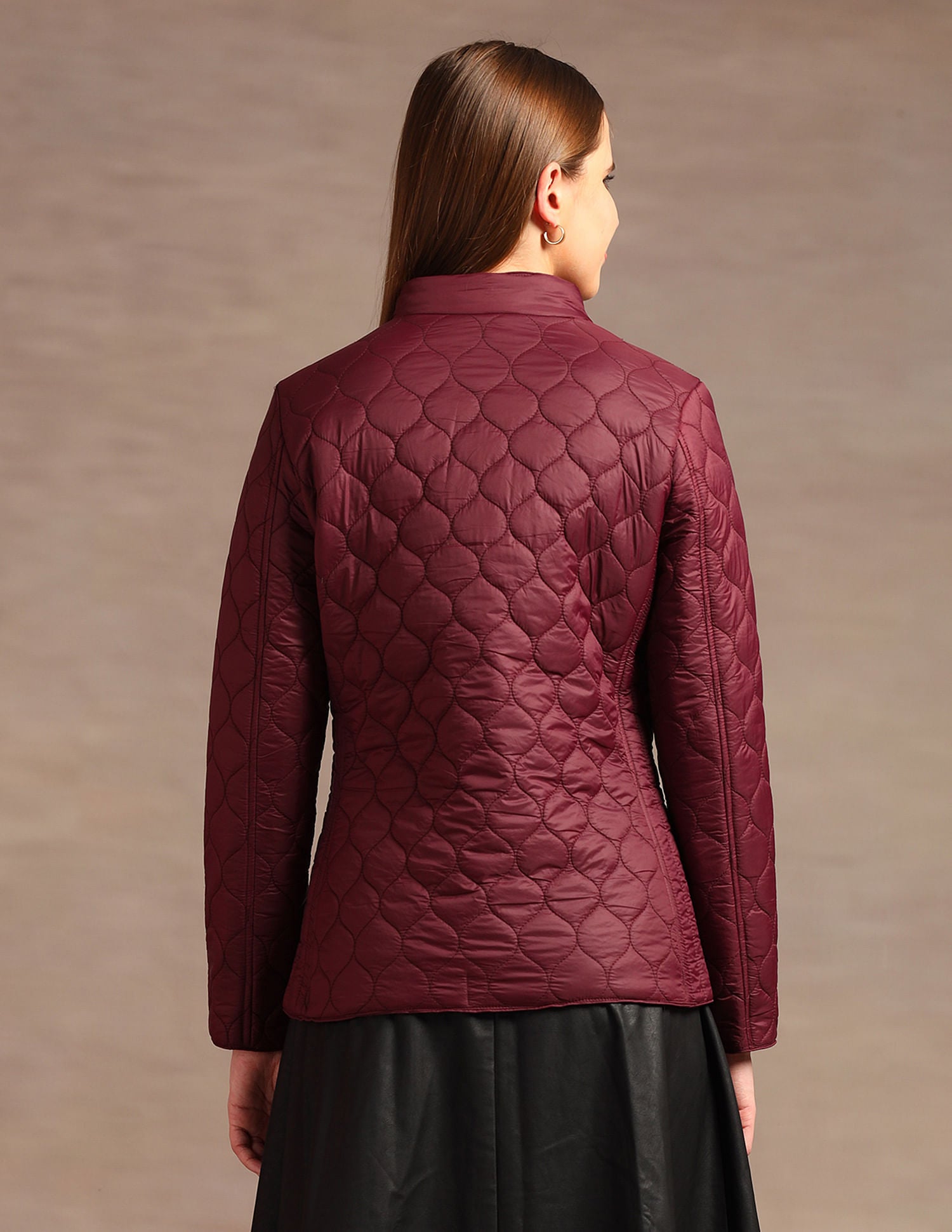 Stand Collar Longline Quilted Jacket Maroon - U.S. POLO ASSN. | Large