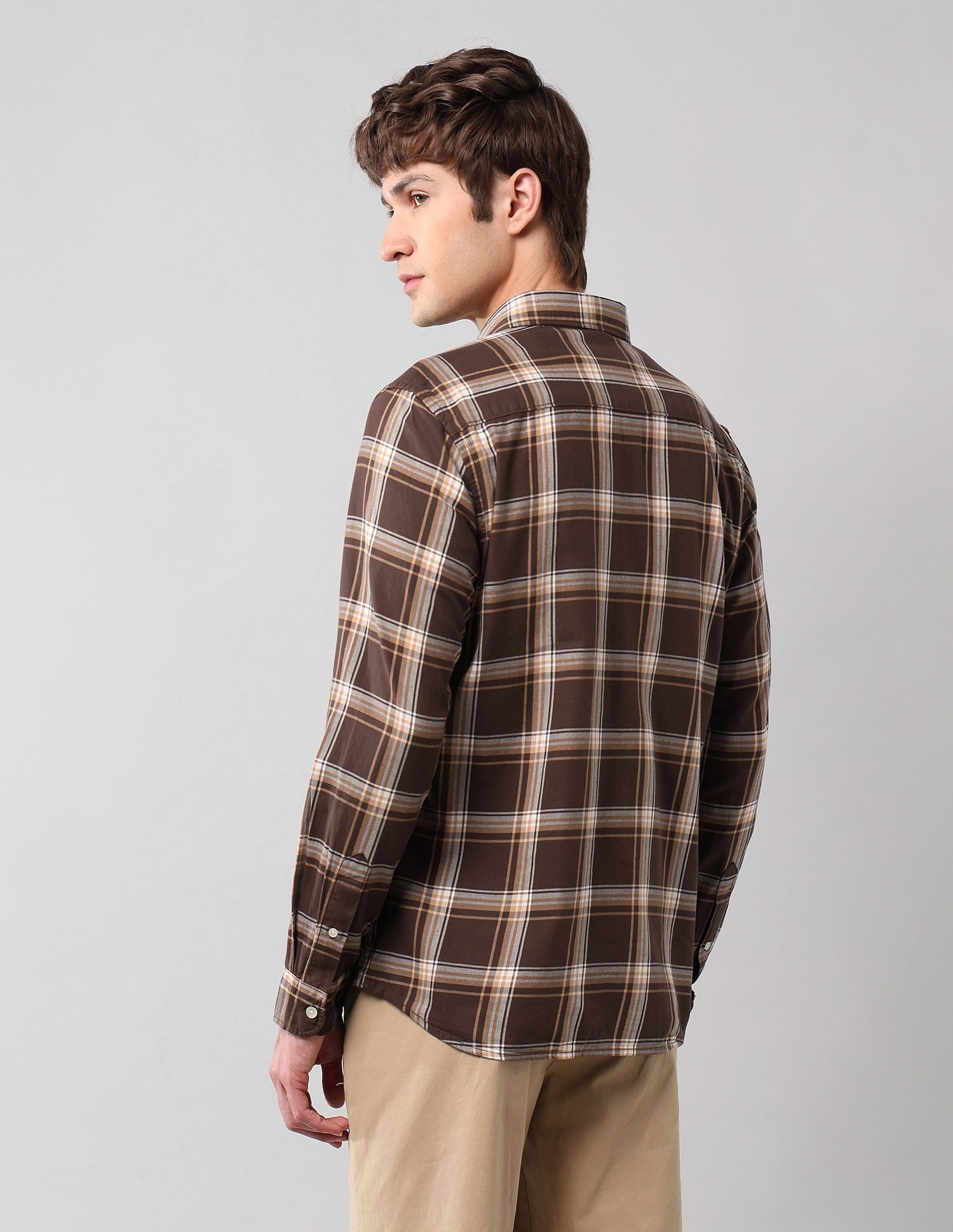 Grid Tattersall Checked Pure Cotton Shirt Brown - U.S. POLO ASSN. | Large