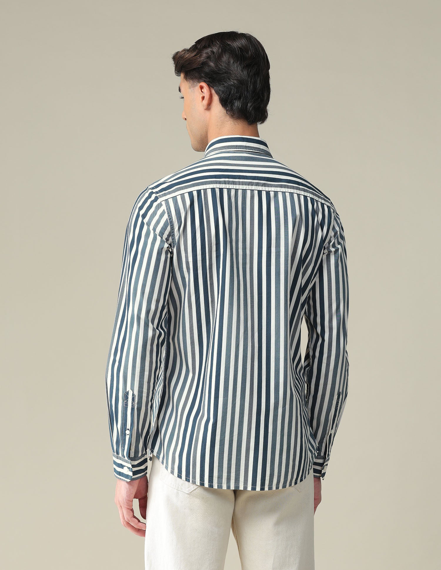 Vertical Stripe Slim Shirt Green and White - U.S. POLO ASSN. | Large