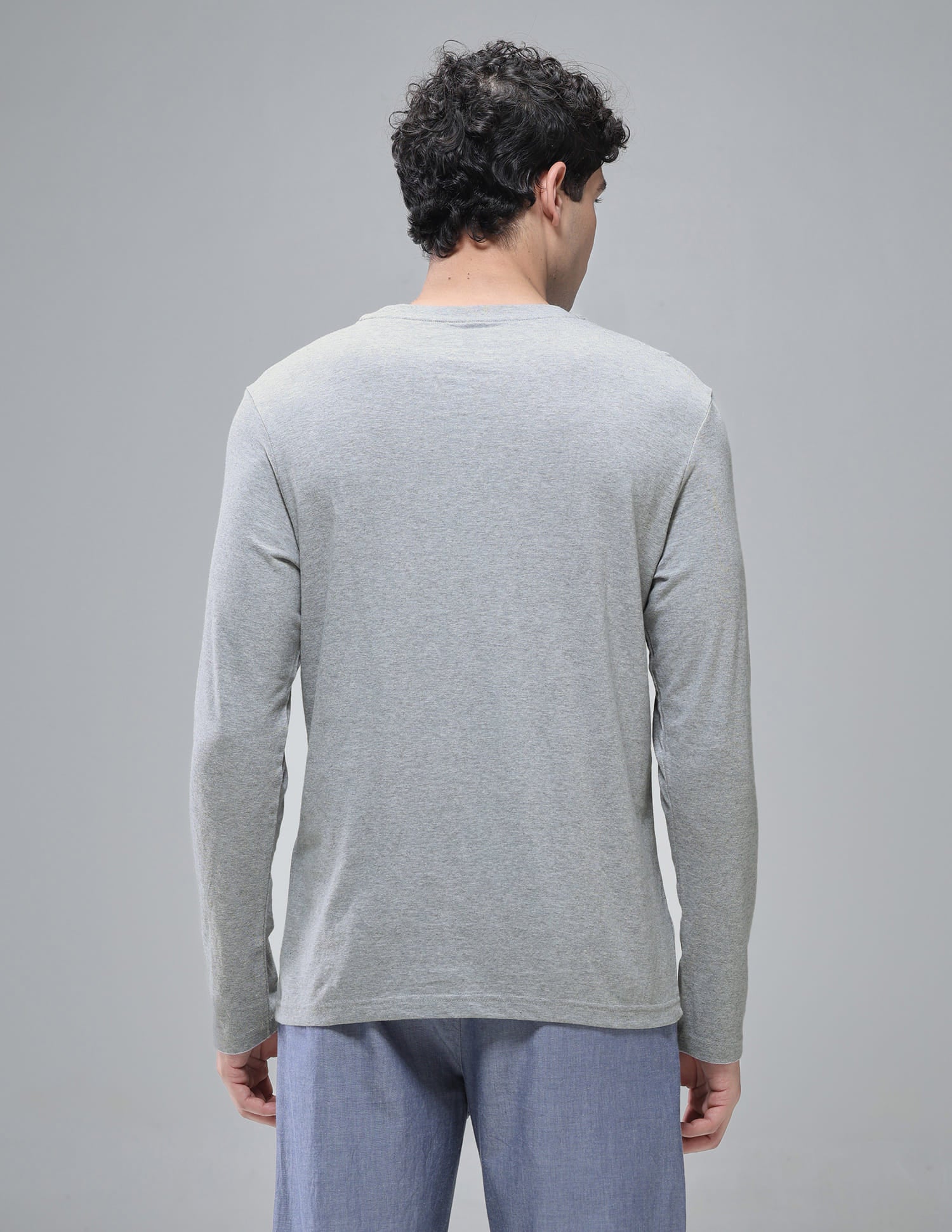 Pure Cotton Long Sleeve I693 Lounge T-Shirt - Pack Of 1 Grey Melange - U.S. Polo Assn. India | Large